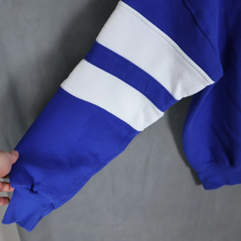 De Colección Russell Sudadera Atlética Para Hombres Grande Azul Blanco Rayas EE. UU. 90s Cuello Redondo Foto 3 de 4