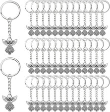 100 Pcs Guardian Angel Keychain Silver Angel Charm Keychain Key Ring Pendant Bap
