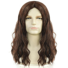 Brown Wig Mens Long Brown Wig 80S Middle Part Male Shoulder Length Man Hair Heat