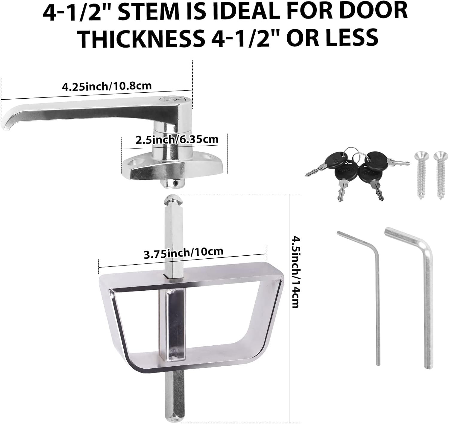 Shed Door Latch L-Handle Lock Kit with 4 Keys, BTEOBFY 4-1/2" Stem Barn, Black