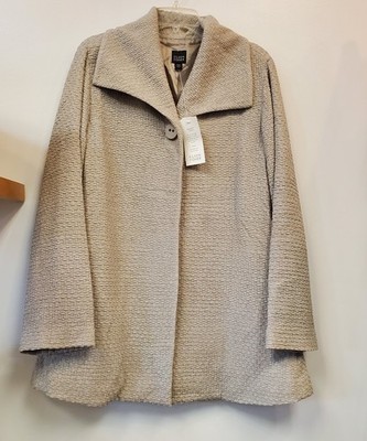 Eileen Fisher Stone Beige Textured Collared Single Button Woven Coat L NWT $418