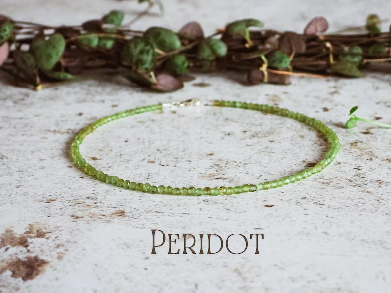 2mmNatural Peridot Dainty Anklet Olive Green Faceted Crystal Beaded Anklet Gift - Image 4 of 4