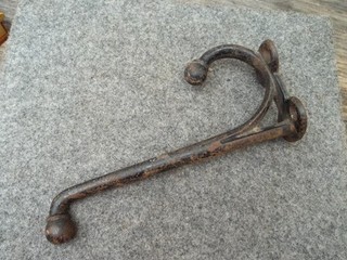 Antique Double Hook Cast Iron Cannon Ball End Hat Coat 8" Horse Tack Wall Hanger