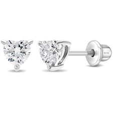 Sterling Silver Heart Earrings for Little Girls - Safe Backs
