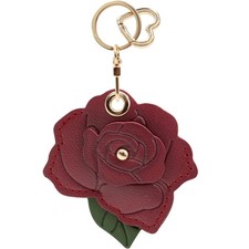 MC Fashion 3D Flower Keychain Holder for AirTag, PU Leather Standard, Red