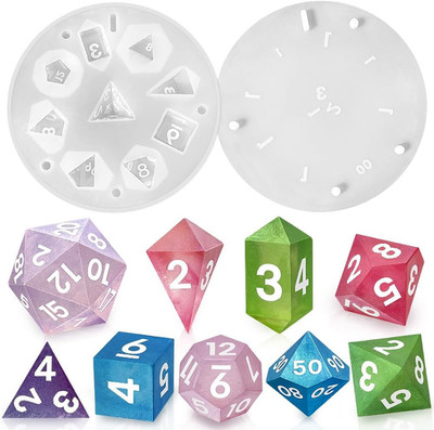 RESINWORLD Upgraded 9 Piece Polyhedral Dice Mold (New Font), 7 DND Dice Set Mold