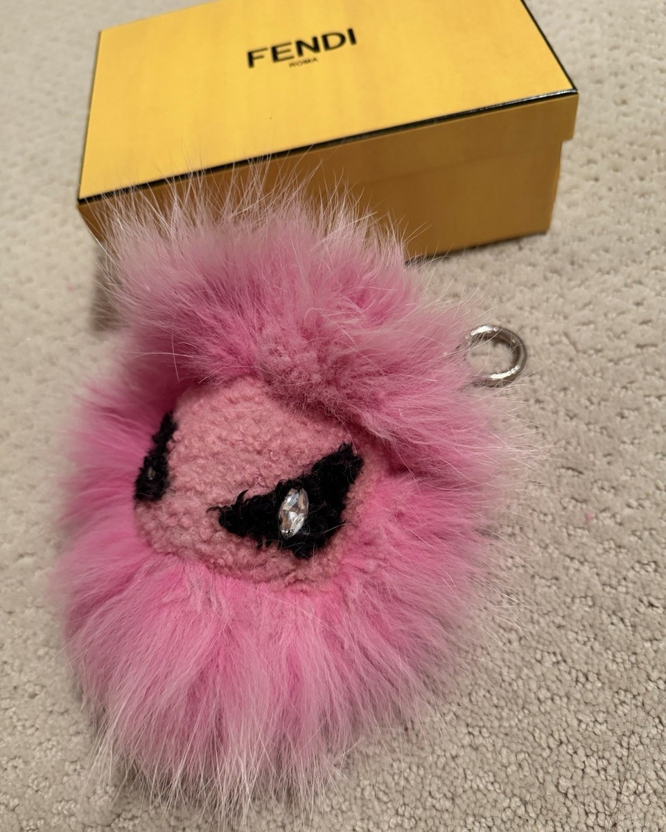 FENDI PINK CANDYFUR FOX SHEARLING MONSTER BUG BAG CHARM: Authentic