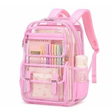 Large Clear Backpack Transparent Heavy Duty School PVC Bookbag See Through Ba...