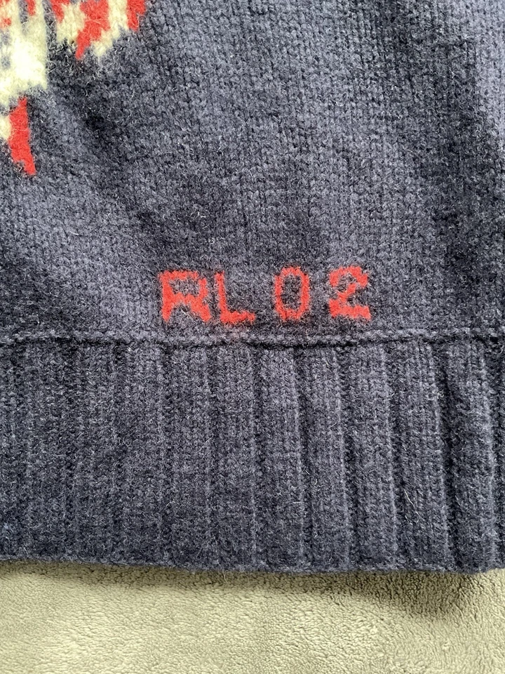 Polo Ralph Lauren Eagle шерстяная смесь вязаный свитер RL 02 черепаха шеи темно-синий размер L - Изображение 3 из 4