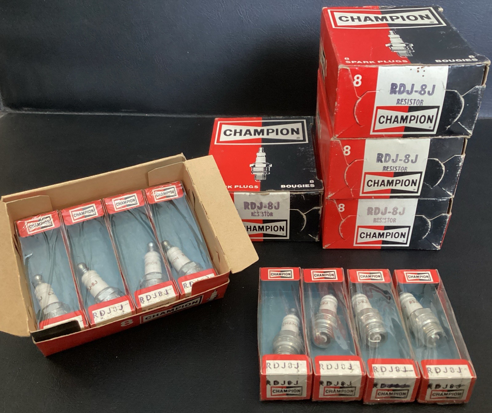 RDJ-8J Champion Resistor Spark Plugs NOS 5 Boxes 40 Total Spark Plugs
