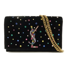SAINT LAURENT YSL GHW Crossbody Chain Shoulder Bag 520514 Velvet Black