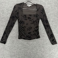 Womens Y2K Top Medium Black Burnout Floral Fairy Grunge Whimsigoth Romantic Goth