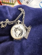 Al Agnew Wolf Pocket Watch 45mm Silver Case Wildlife Chain Wolves