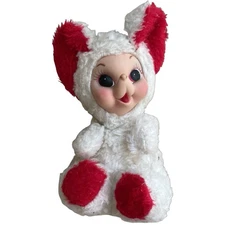 RUSHTON Rubber Face Mouse Plush Red Ears White Body Stuffed Animal RARE