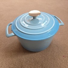ProCook Dutch Oven Cast Iron Casserole Dish Light Blue Pot 8.5 Inch Round