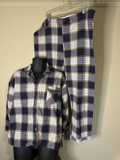 Vintage Sears 100 Cotton Flannel Pajama Navy/Gold Plaid Men's Large 42/44