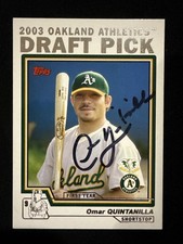 2004 Topps Omar Quintanilla Signed Draft Pick Rookie Card 677 Athletics Auto RC. rookie card picture
