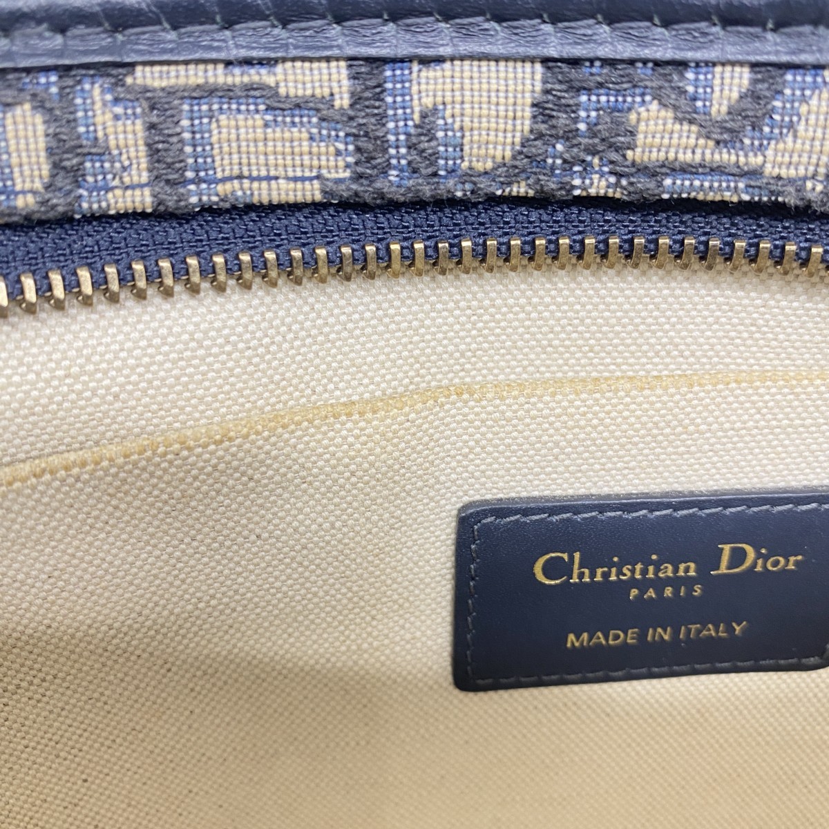 Auth [6ba1579] Christian Dior Clutch bag Oblique Canvas navy Gold metal fitt... thumbnail 9