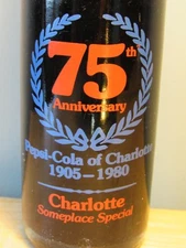 PEPSI-COLA 75th ANNIVERSARY Bottle - Charlotte, North Carolina  1905-1980