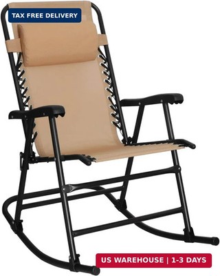 Amazon Basics Outdoor Portable Folding Rocking Chair with Headrest, Ergonomic De