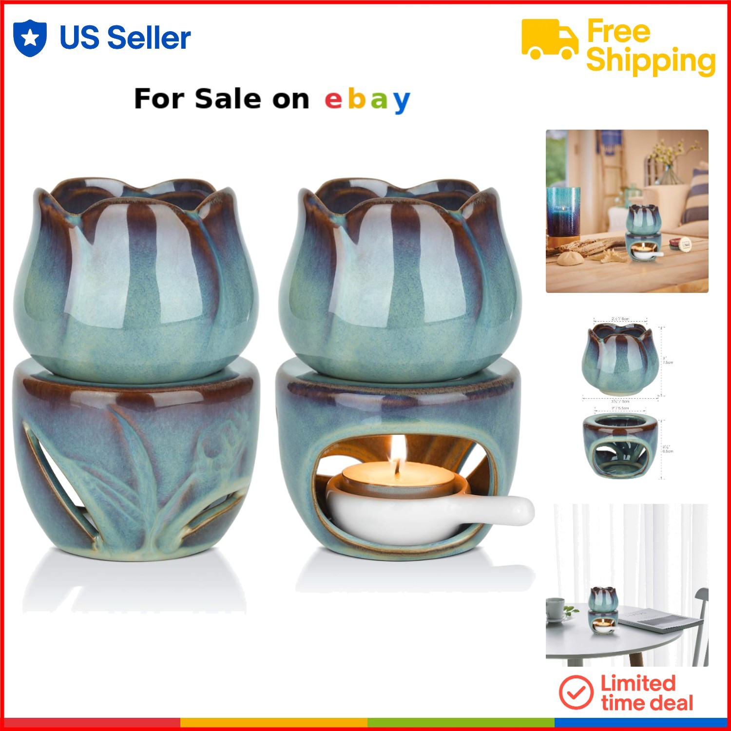 Ceramic Wax Melt Burners Set of 2 Home Aromatherapy Diffuser Candle Holder