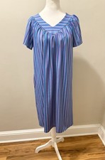 Vintage Mumu House Dress Blue Pink Stripe Granada Small