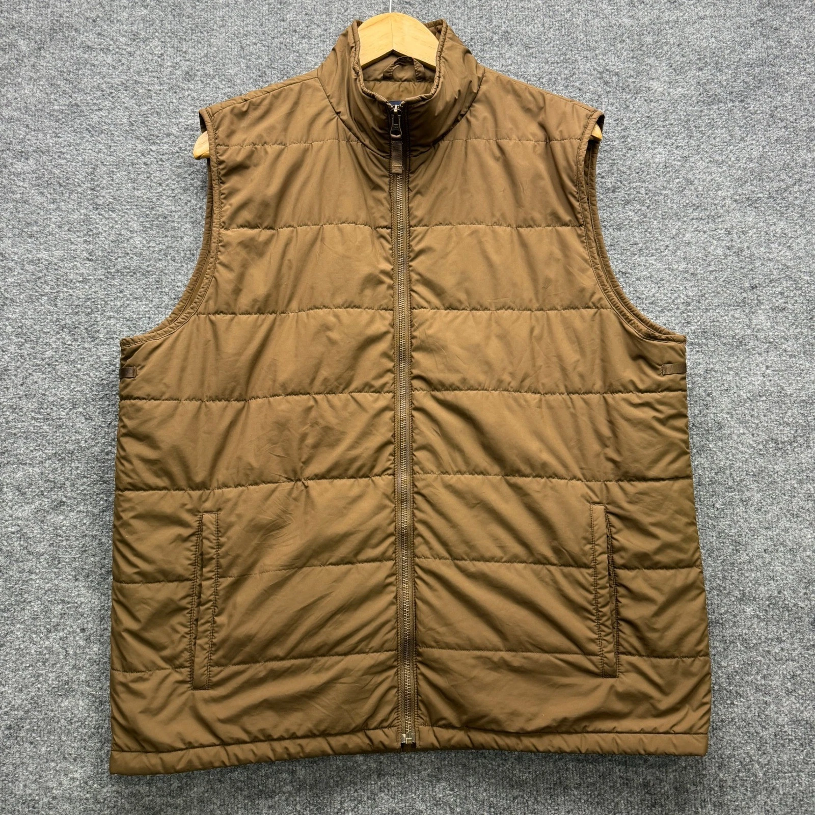 Lands End Mens Puffer Vest Brown Quilted Full Zip Thermolite Insulated Large