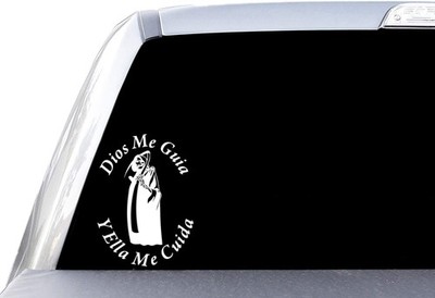 Dios Me Guia Y Ella Me Cuida - Santa Muerte- Window Vinyl Adhesive Decal Sticker
