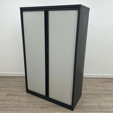 Task Tall Office Tambour Cupboard, 1 Adjustable Shelf, Graphite / Grey, Locka...