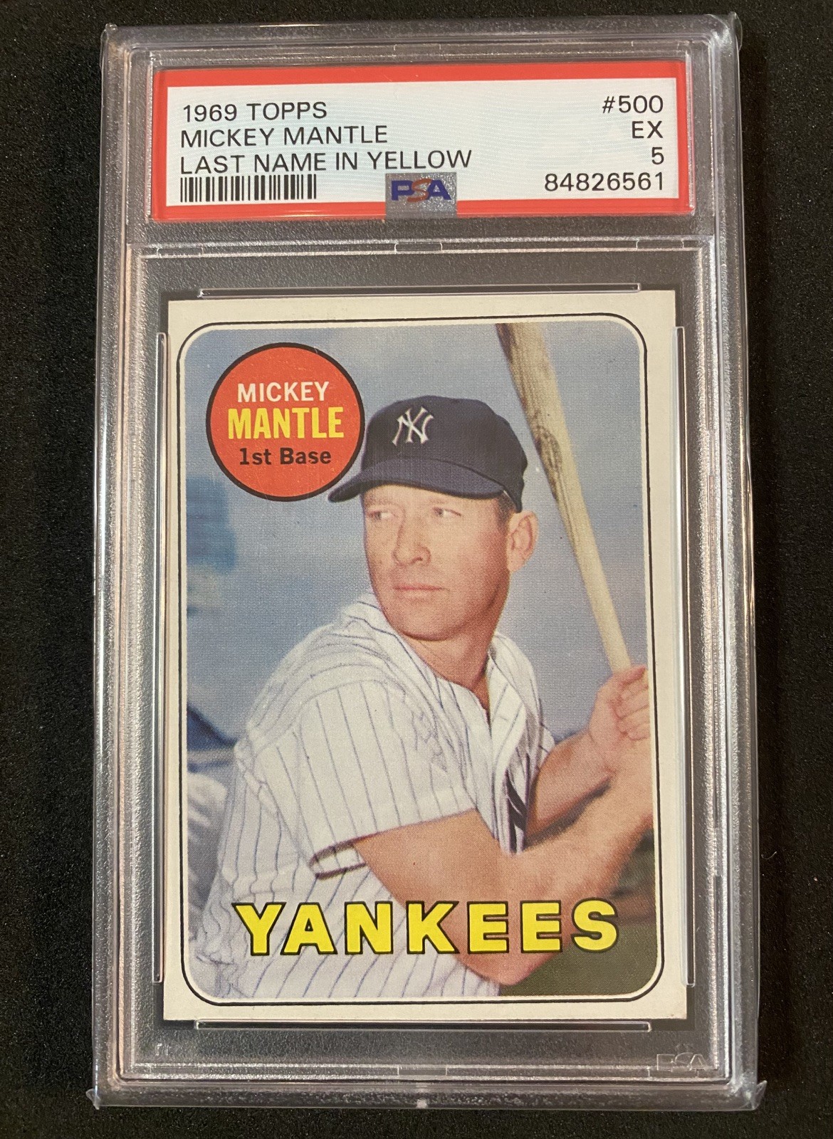 1969 Topps Baseball #500 Mickey Mantle Last Name In Yellow PSA 5 Yankees