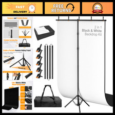 5x8ft Black White Photography Backdrop with Portable Stand Clamps - Ideal fo