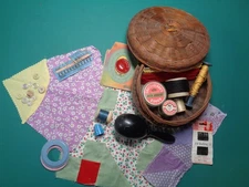 vintage sewing basket with notions