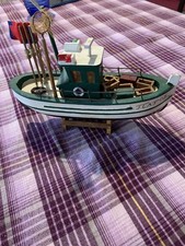 Modellino Peschereccio Barca da Pesca con Reti in Legno 2 Alberi Vintage Mare