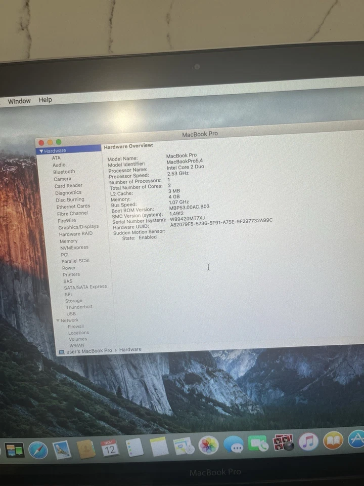 Apple Macbook Pro 15” (core 2 Duo, 4gb Ram, 250gb Ssd)-macOS El Capitan - Tested - Image 2 of 4