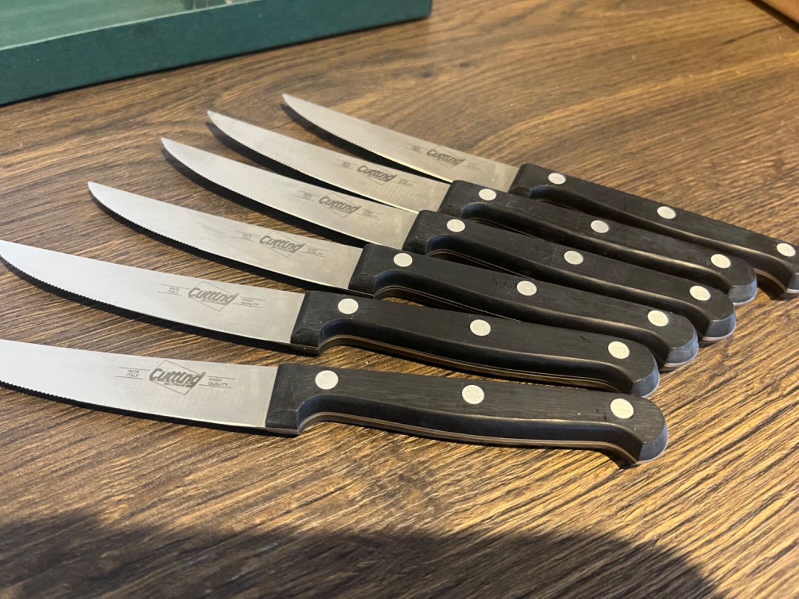 John Lewis boxed set of 6 x Black Handled Steak Knives Inox Italy eBay