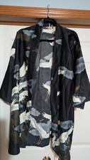 NEW VINTAGE Marukyo of Tokyo Crane Print Kimono Robe Japan Womens 36 Length