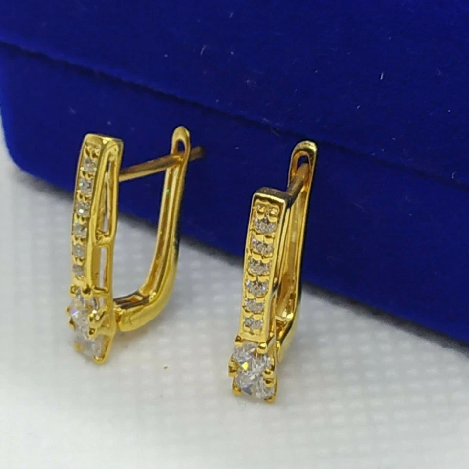 1.20 Ct Dangle LeverBack Real Moissanite Hoop Earrings 14k Gold Plated Silver - Image 4 of 4