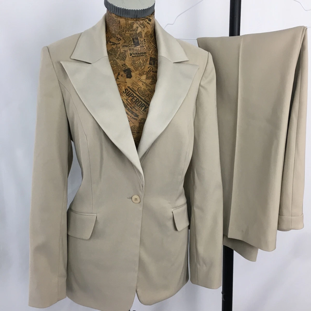 GEORGE SUIT JACKET TROUSERS Cream Beige Wedding Tuxedo Formal WOMENS 12 satin