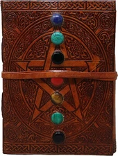 Handmade Vintage Leather Journal 7 Chakras Pentagra Travel Diary Gift Sketchbook
