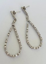 Designer GM Sterling Silver CZ Marquise Cut Open TearDrop Dangle Earrings Long