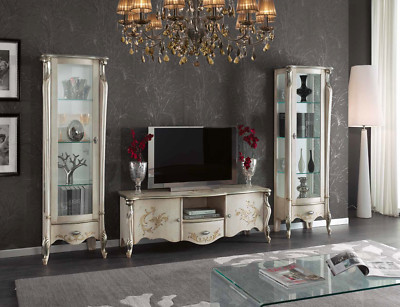 PARETE ATTREZZATA VETRINE E MOBILE BASSO PORTA TV IN LEGNO