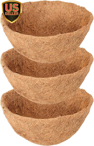 3 Pack 12 Inch Hanging Basket Coco Liners Replacement, 100% Natural round Coc...