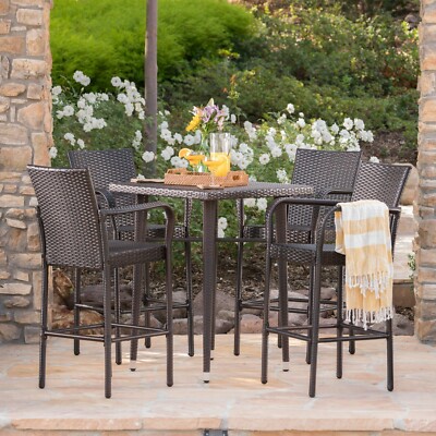 Valkyrien Outdoor Piece Multi-brown Wicker Square Bar Table Set