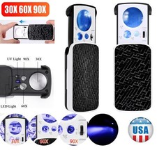 30x 60x 90x Coin Jewelry Jewelers Watch Loupe Magnifier Microscope LED UV Light