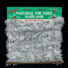 Vintage/Retro SILVER & WHITE Christmas Tree Tinsel/Garland – 20 ft – Young Craft