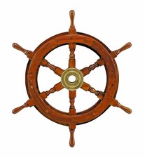 Ship Wheel Solid Wood and Brass Captain Boats Yachts Marina Sea Compass Ships