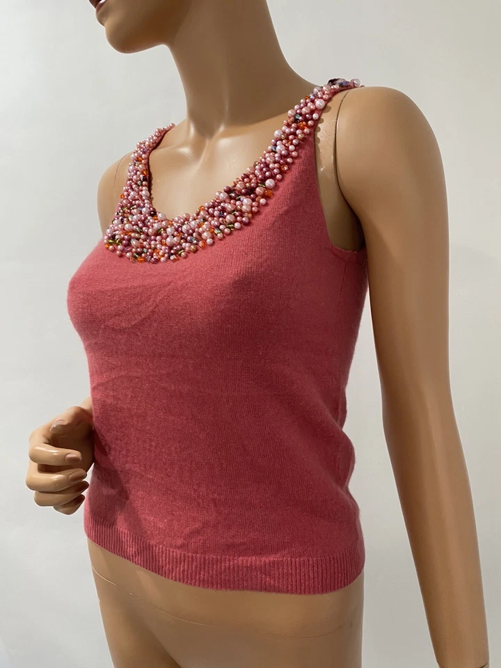 Синтия стефф 100% кашемир XSP без рукавов вышитый персиковый розовый цвет - Изображение 3 из 4