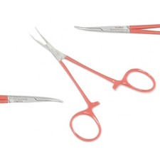 Premium Mosquito Hemostat Forceps 5" Curved "Fine" Locking Handle "Red" Color