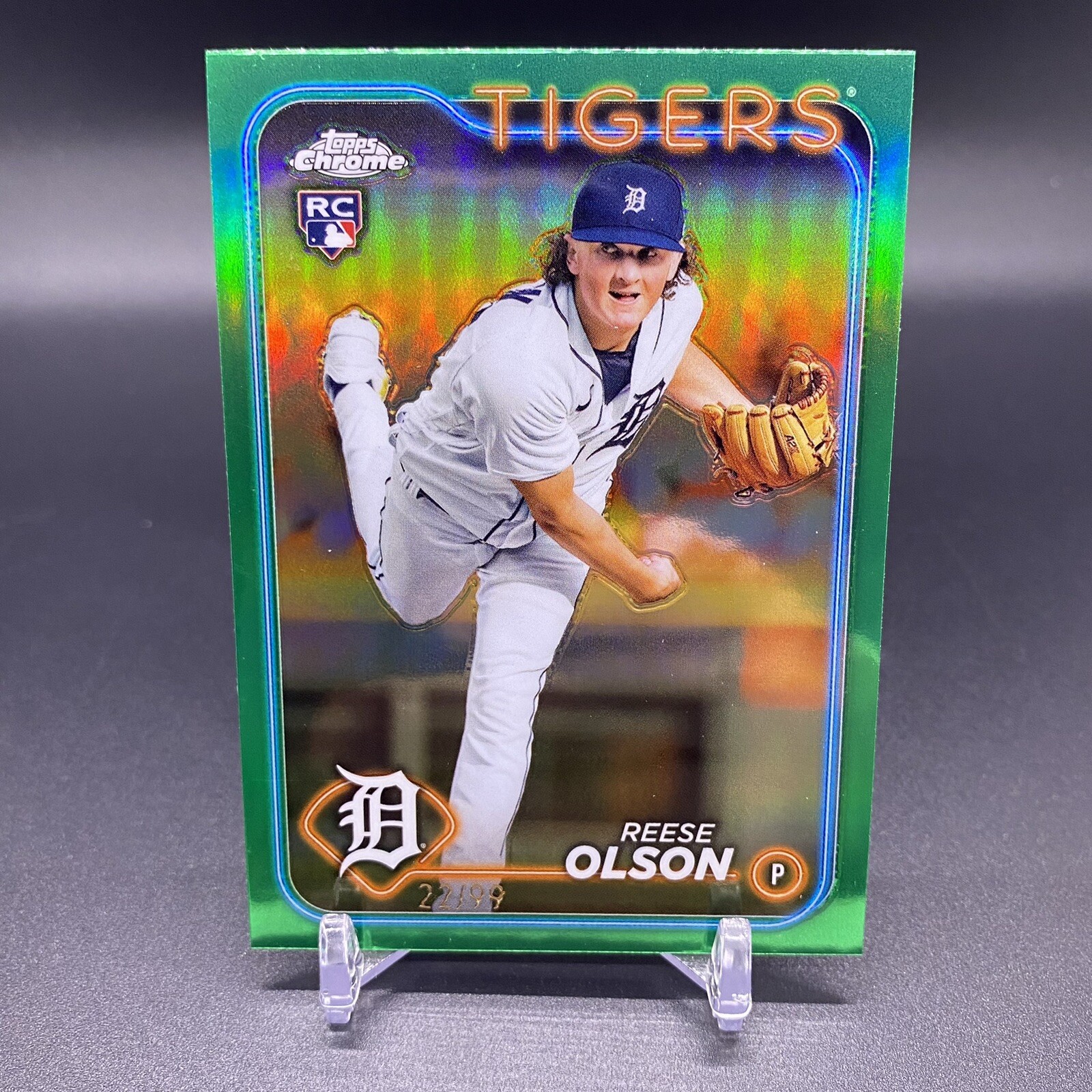 #/99! 🚨2024 Topps Chrome Reese Olson RC Detroit Tigers Rookie #40 Green