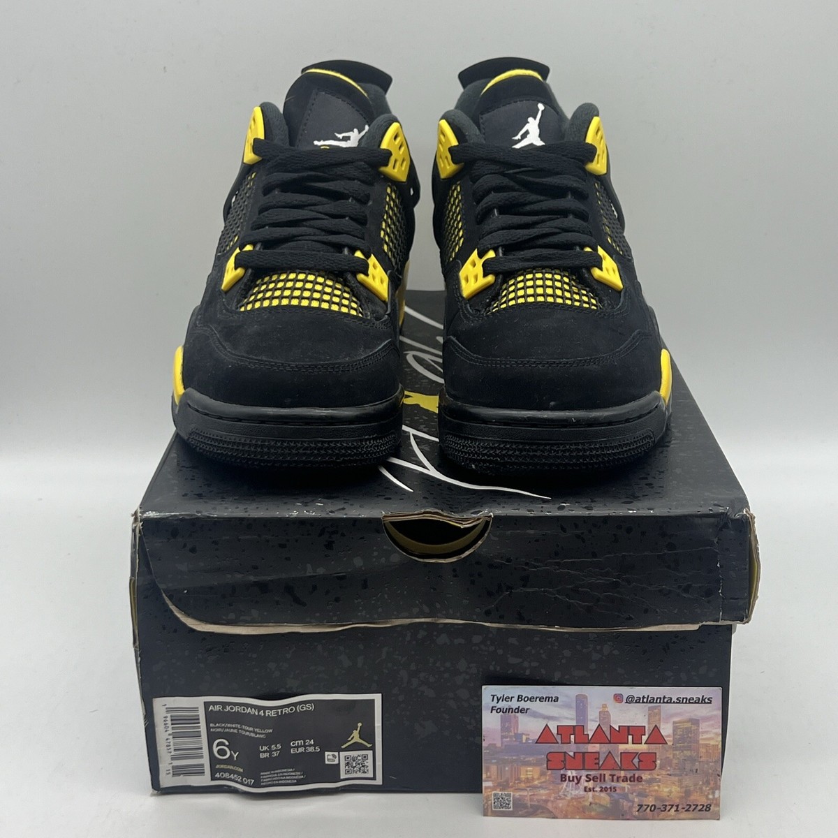 Air Jordan 4 黒/黄色 スニーカー Size 6 - Jordan 4 Retro Low Thunder Brand New Og All Black